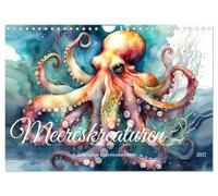 Calendrier 2027 · US Version · Les créatures marines - Le monde sous-marin | vivant · Créatures marines représentées dans un style aquarelle · DIN A4 paysage · CALVENDO Calendrier mural