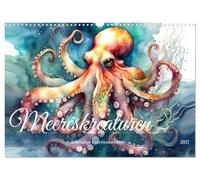Calendrier 2027 · US Version · Les créatures marines - Le monde sous-marin | vivant · Créatures marines représentées dans un style aquarelle · DIN A3 paysage · CALVENDO Calendrier mural
