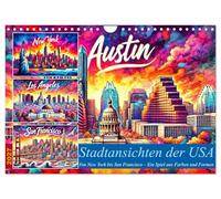 Calendrier 2027 · US Version · Paysages urbains des États-Unis à l'encre | De New York à San Francisco : des horizons emblématiques en couleur · DIN A4 paysage · CALVENDO Calendrier mural
