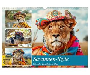 Calendrier 2027 · US Version · Style « Savannah ». Le chic des grands | félins, avec élégance · Aventures tendance dans la nature sauvage africaine · DIN A3 paysage · CALVENDO Calendrier mural