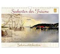 Calendrier 2027 · US Version · Tableaux des rêves | Collages de cartes marines historiques et de côtes imaginaires · DIN A4 paysage · CALVENDO Calendrier mural