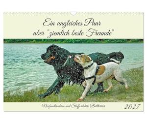 Calendrier 2027 · US Version · Un duo dépareillé, mais « de très bons amis | L'amitié entre une chienne de race Terre-Neuve et un Staffordshire Bull Terrier · DIN A3 paysage · CALVENDO Calendrier mural