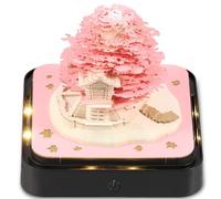 Calendrier 3D 2025 à arracher - 365 jours - Calendrier de bureau avec lumières et socle - Utilisez des sculptures en papier d'art - Calendrier Time Piece pour Noël (Arbre rose)
