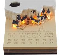 Calendrier 3D 2025, calendrier château 3D avec lumières LED, calendrier horaire, calendrier 2025, château de révélation en papier à déchirer, sculpture sur papier pour décoration de bureau de Noël