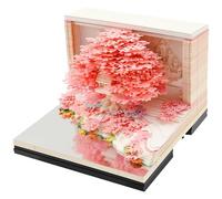 Calendrier 3D 2026 3D à déchirer avec lumière LED - Sculpture créative en papier - Magnifique décoration de bureau - Bloc-notes 3D pour bloc-notes - Sculptures en papier DIY - Cadeaux de Noël - Rose