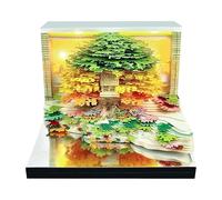 Calendrier 3D Autocollant Détachable 2026, Bloc Artistique 3D Cabane Dans les Arbres Calendrier de Bureau Creatif 3D avec Lumière LED, pour Noël, Thanksgiving, Anniversaire (Vert)