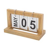 Calendrier à rabat en bois, petit calendrier de bureau perpétuel en bois, mois, dates, tableaux à feuilles séparées, tourner la page, affichage de la date du mois, 8 x 3,5 x 4,7