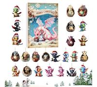 Calendrier à rebours - Pendentifs de l'Avent avec dinosaures 2D | Figurines décoratives de dragon de Noël pour l'Avent, pour arbre fenêtre, voiture, bureau, couronnes pour et adolescents