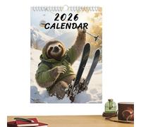Calendrier Animal 2026,Planificateur 12 Mois Thème Paresseux Ski - 21x28 cm Calendrier Mural Drôle | Pour Maison Bureau Appartement Maison Chambre Salon École Crèche Magasin