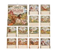 Calendrier annuel 2027 - Planificateur de planification par pays - Ornement | Calendrier mural sur le thème des animaux 12 mois pour salle de classe, salle à manger, dortoir, salon, chambre à coucher