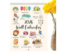 Calendrier annuel à suspendre 2026-2027 - Chronologie verticale au format long, système de de feuilles, affiche de planificateur annuel d'œuvres d'art animées, tableau des dates du compte à