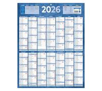 Calendrier annuel mural 2026 - 14 mois recto / blanc verso - 55 x 43 cm - bleu