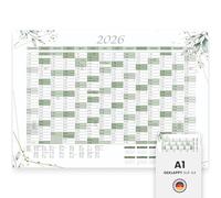 Calendrier annuel XXL 2026 et janvier 2027 au format A1 dans un beau design de feuilles d'eucalyptus avec vacances et jours fériés, calendrier mural, calendrier mural plié