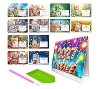 Calendrier Art Diamant 2027 DIY, Calendrier Bureau Peinture Strass Créatif, Design Papier Horizontal, Décoration Maison Bureau, Kit Artisanat Cadeau Fêtes Amateurs DIY