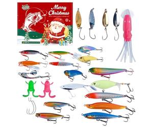 Calendrier 'Avent | 2025 Appâts Et Cadeaux De Fête 24 Jours - Ensemble D'appâts Et D'équipement De Calendrier De Noël | Pour Hommes Eau Douce Et Salée Lac Rivière Extérieur