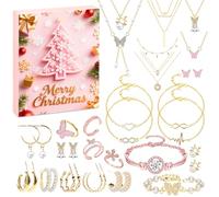 Calendrier Avent Bijoux Fille, 24 Surprises Calendriers de l'avent Bijoux Fille, Calendrier de Noël Ado Fi-lle Charms Création Kit,Cadeaux Christmas Adventskalender pour Femmes, Adolescentes