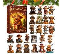 Calendrier 'Avent De Noël Pour Le Compte À Rebours | Décorations De Noël Acrylique 2D - Calendrier 24 Jours De L'Avent Noël Highland 2025 | Pour Enfants Garçons Filles Famille Activités Divas