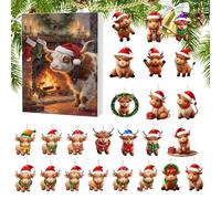 Calendrier 'Avent Yak 2025 - 24 Jours de Décorations de Noël en Acrylique 2D | Ornements éducatifs et amusants pour , Garçons et Familles | Décoration de Noël