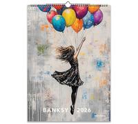 Calendrier Banksy 2026 A2 vertical, calendrier mural en grand format XXL avec les plus belles images de street art - Calendrier annuel des graffitis de Banksy pour le salon et le bureau 2026