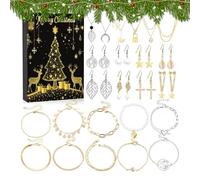 Calendrier bijoux de l'Avent 2025 - Ensemble de boucles d'oreilles et bracelet pour fille - 24 jours 2025 - Fête de Noël - Calendrier de vacances - Pour adolescents, adultes, amis de famille