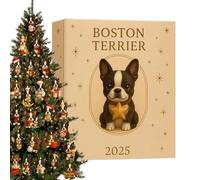 Calendrier Boston Terrier de Noël 2025 - Pendentif Acrylique Mignon 2D 24 Jours | Ornements de Compte à Rebours de Noël - Pour École Dortoir Vacances Anniversaire Bureaux Maison Chambre