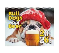Calendrier Bouledogue 2026, Calendrier Mural, Janvier - Décembre Planificateur 2026, Calendriers De Bière Humoristique Bulldog, 12 Mois De Planificateur De Famille, Pour Bureaux, Salon