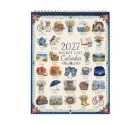 Calendrier Bucket List 12 mois de décor pastoral avec des pages illustrées | calendrier mural mensuel 2027 pour les élèves et les collectionneurs d'art, cuisine, salon, salle d'étude,