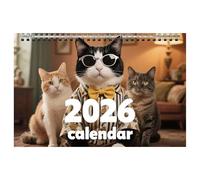 Calendrier Chat 2026 | Calendrier Mensuel de Chats Amusants 12 Mois - Janvier - Décembre 2026, Organisation Familiale Décor Murale Maison Bureau Salle d'Étude | Agenda Mural Décoratif Bureau Salon Or