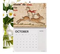 Calendrier Chat Art Médiéval 12 Mois avec Espace d'Écriture | Calendrier Chat 2027 30 x 21 cm Pour Bureau Maison Salle de hambre Salon Séjour Organisation