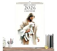 Calendrier chrétien 2026, 12 mois d'histoires bibliques, calendrier mural, planificateur mensuel de Jésus, peinture à l'aquarelle, organiseur quotidien pour la maison, le travail, l'église, la famille