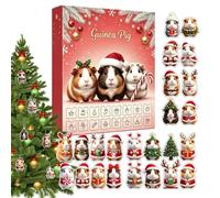 Calendrier compte à rebours 2026 24 ornements en acrylique pour sapin de | 24 compartiments numérotés révèlent différents motifs de cochons d'Inde 2D en acrylique pour les arbres