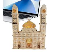 Calendrier Compte à Rebours - Bois 33x5.5x45cm | Mosquée Réaliste avec Lumière LED Décoration Aïd Moubarak Salon Bureau Étagère Cadeau Islamique Vide à Remplir