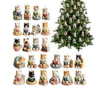 Calendrier compte à rebours chat de Noël décoration pour arbre en acrylique | Calendrier de compte à rebours de 24 jours vers Noël pour exposition au bureau sur porte, fenêtre, arbre, mur