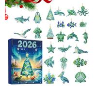Calendrier compte à rebours de Noël avec thème suspendu 2D | Calendrier compte à rebours 24 jours pour les amoureux de la mer de Noël, affichage mural, fenêtre et