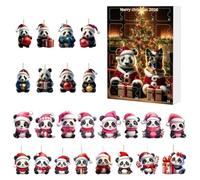 Calendrier Compte à rebours de Noël Décoration 2D en acrylique Panda | Vingt-quatre jours pendentif animaux compte à rebours, ornement pour adultes, enfants, étagère, arbre, fenêtre, maison