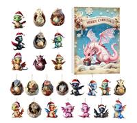 Calendrier compte à rebours de Noël, dinosaure 2D, pendentifs de l'Avent | Figurines décoratives de dragon de noël, compte à rebours pour fenêtre d'arbre, bureau, voiture, magasins, étagère, couronnes