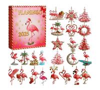 Calendrier Compte À Rebours Flamants Roses 2025 - Calendrier De Compte À Rebours De Noël De 24 Jours | Décorations De Noël Flamants Roses 2D À Suspendre | Décoration Saisonnière À Suspendre