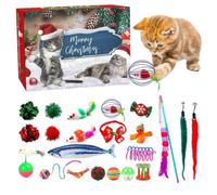 Calendrier compte à rebours Noël 24 jours de jeux interactifs pour chats | 24 jours de jouets interactifs assortis exercice intérieur voyage maison chambre vacances