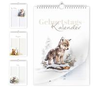 Calendrier d'anniversaire mural non daté - Format A5 - Indépendamment de l'année - Vue d'ensemble d'anniversaire à suspendre - Design animal dans une aquarelle délicate d'animaux de la forêt