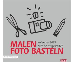 Calendrier de bricolage argenté 2025 : calendrier times&more. Pages intérieures blanches dans un calendrier vierge pour bricoler. Choisissez et décorez vos propres photos, également parfait pour