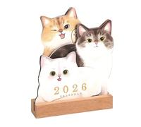 Calendrier de bureau - 10,2 cm - Planificateur mensuel 2026 pour emploi du temps quotidien, motif animal mignon avec base en bois, calendrier académique pour travail, enseignant, salle de classe
