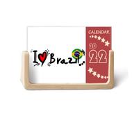 Calendrier de bureau 2022 avec illustration du drapeau du Brésil et inscription « I Love » - 12 mois