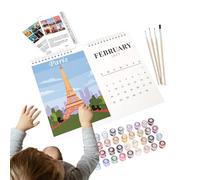 Calendrier de bureau 2025 - Calendrier mural numérique avec paysages ruraux et animaux de dessin animé - Décorations de bureau - Calendrier mensuel 2025 pour