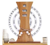 Calendrier de bureau 2025 réutilisable - Calendrier perpétuel rotatif manuel vintage - 20 x 18 x 2 cm - Pour table, bibliothèque