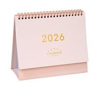 Calendrier de bureau 2026, 65,6 x 20,3 x 21,2 cm, calendrier de bureau mensuel à reliure à double spirale (rose)