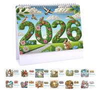 Calendrier de bureau 2026 à faire soi-même avec motifs de 12 mois et support, cadeau de Nouvel An pour la famille, les amis - 08