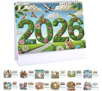 Calendrier de bureau 2026 à faire soi-même, calendrier de bureau debout 2026, peinture diamant à faire soi-même, calendrier mensuel à rabat avec liste de choses à faire, calendrier de bureau pour la