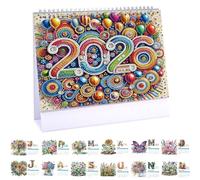 Calendrier de bureau 2026 à faire soi-même, peinture diamant, calendrier de bureau créatif avec motifs de 12 mois et support, cadeau de Nouvel An pour la famille, les amis, 11 fleurs