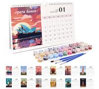 Calendrier de bureau 2026 à peindre par numéros à faire soi-même, kit de peinture à l'huile avec support, calendrier de dessin 2026 pour décoration murale de la maison