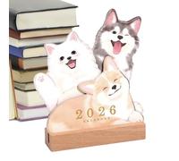 Calendrier De Bureau, 2026 Agenda Semainier À Thème Animaux pour Bureau, Bloc-Planificateur Scolaire avec Base en Bois Design Chien Chat pour Organisation Quotidienne Maison